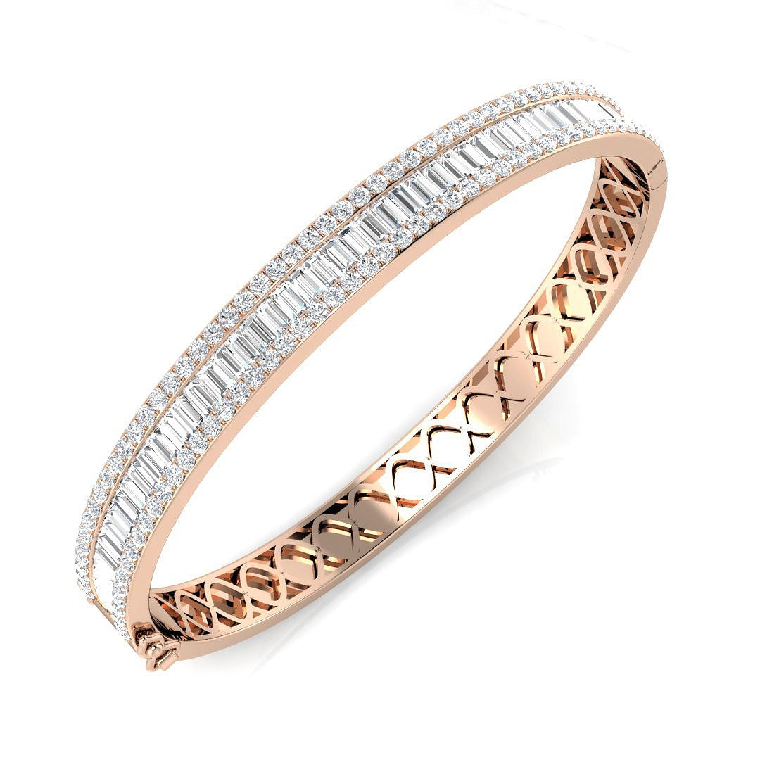 Channel Set Natural Diamond Bangle with Baguette and Round Cut Diamonds in 10K/14K gold and platinum with certified lab-grown or natural diamonds