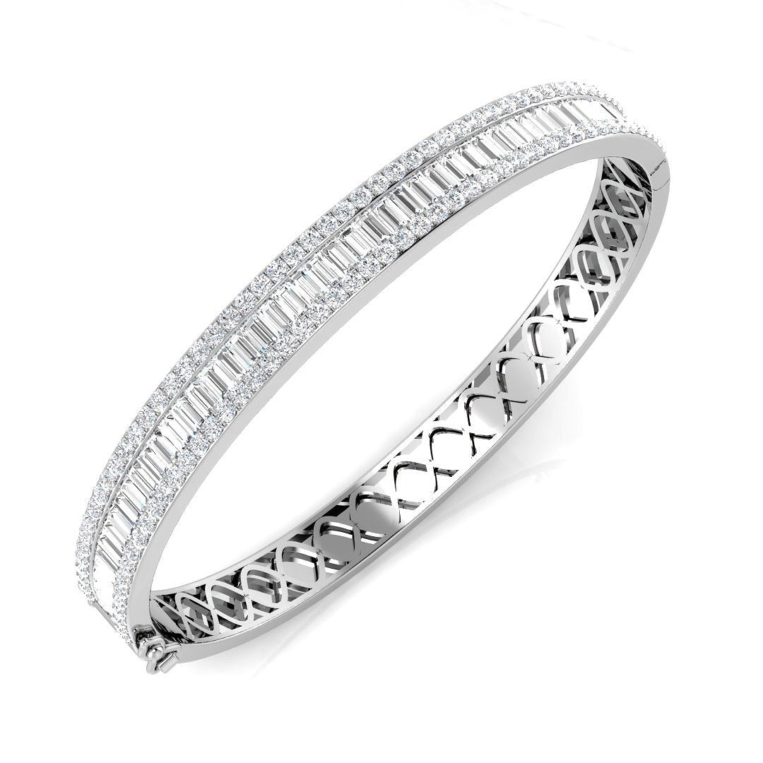 Channel Set Natural Diamond Bangle with Baguette and Round Cut Diamonds in 10K/14K gold and platinum with certified lab-grown or natural diamonds