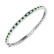 Natural Diamond and Emerald Channel Set Hinged Bangle with Box Clasp in 10K/14K gold and platinum with certified lab-grown or natural diamonds
