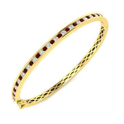 Platinum Natural Round Cut and Ruby Channel Set Eternity Bangle with Hinged Box Clasp in 10K/14K gold and platinum with certified lab-grown or natural diamonds