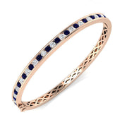 Blue Sapphire and Natural Diamond Channel Set Gemstone Bangle in 10K/14K gold and platinum with certified lab-grown or natural diamonds