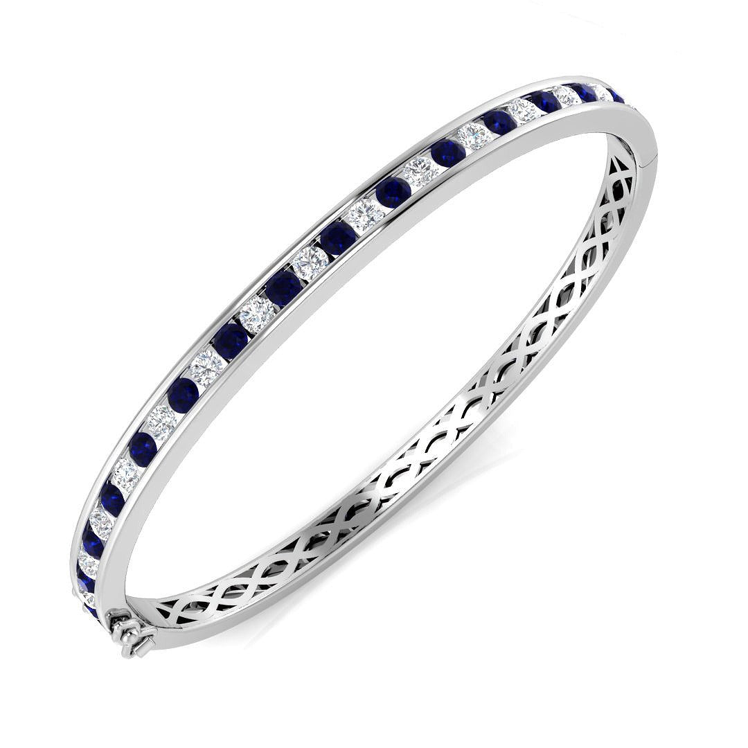 Blue Sapphire and Natural Diamond Channel Set Gemstone Bangle in 10K/14K gold and platinum with certified lab-grown or natural diamonds