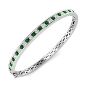 Natural Diamond and Emerald Channel Set Hinged Bangle with Box Clasp in 10K/14K gold and platinum with certified lab-grown or natural diamonds