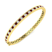 Platinum Natural Round Cut and Ruby Channel Set Eternity Bangle with Hinged Box Clasp in 10K/14K gold and platinum with certified lab-grown or natural diamonds