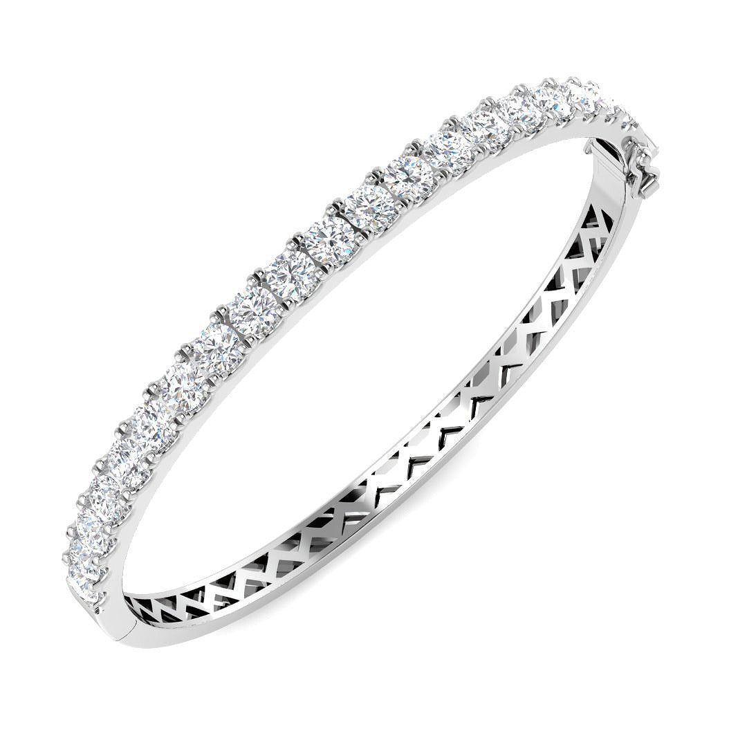 Round Cut Lab Grown Diamond Prong Set Half Eternity Bangle in Platinum with Hinged Lock in 10K/14K gold and platinum with certified lab-grown or natural diamonds