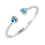 Trillion Cut Blue Topaz Open Cuff Bangle with Natural Halo Diamond in 10K/14K gold and platinum with certified lab-grown or natural diamonds