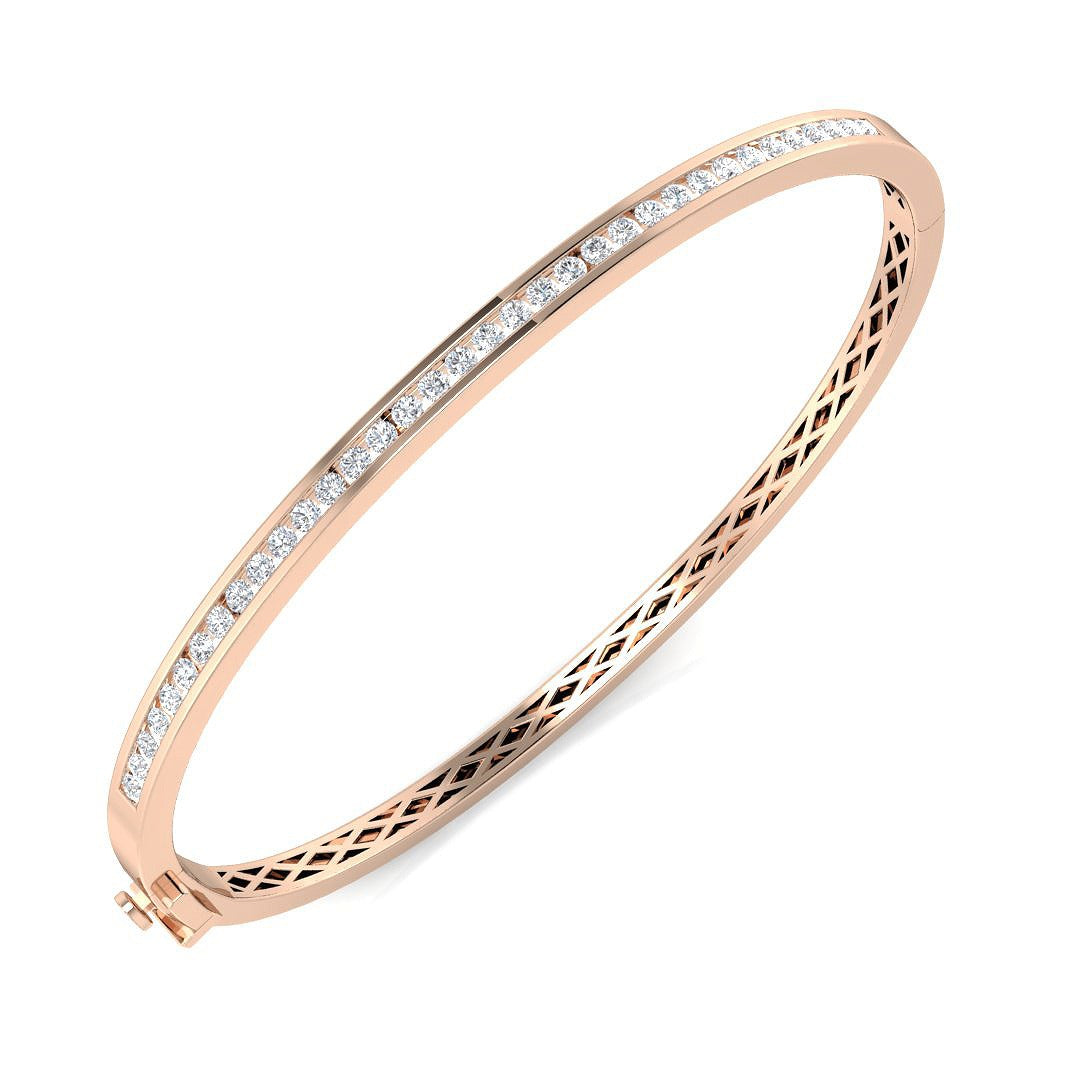 Round Cut Lab Grown Diamond Channel Set Eternity Bangle - Hinged Box in 10K/14K gold and platinum with certified lab-grown or natural diamonds