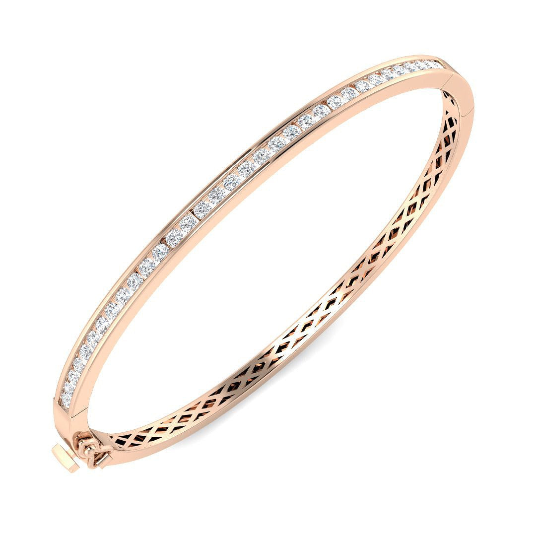 Round Cut Lab Grown Diamond Channel Set Eternity Bangle - Hinged Box in 10K/14K gold and platinum with certified lab-grown or natural diamonds
