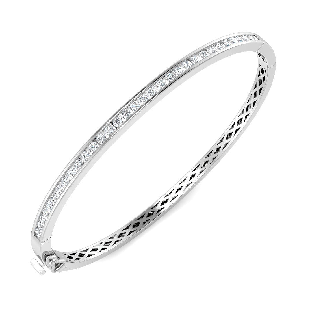 Round Cut Lab Grown Diamond Channel Set Eternity Bangle - Hinged Box in 10K/14K gold and platinum with certified lab-grown or natural diamonds