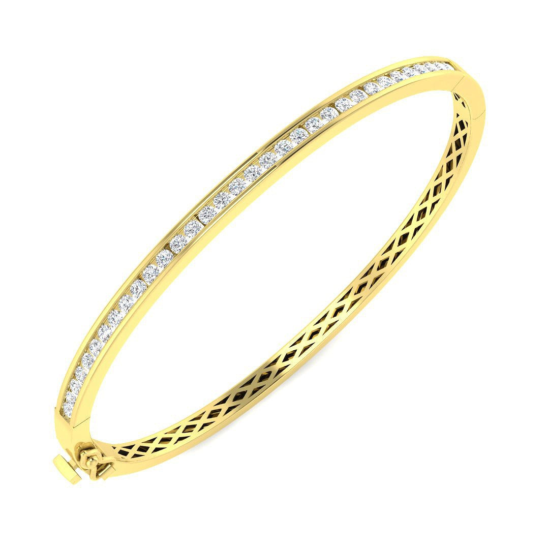 Round Cut Lab Grown Diamond Channel Set Eternity Bangle - Hinged Box in 10K/14K gold and platinum with certified lab-grown or natural diamonds