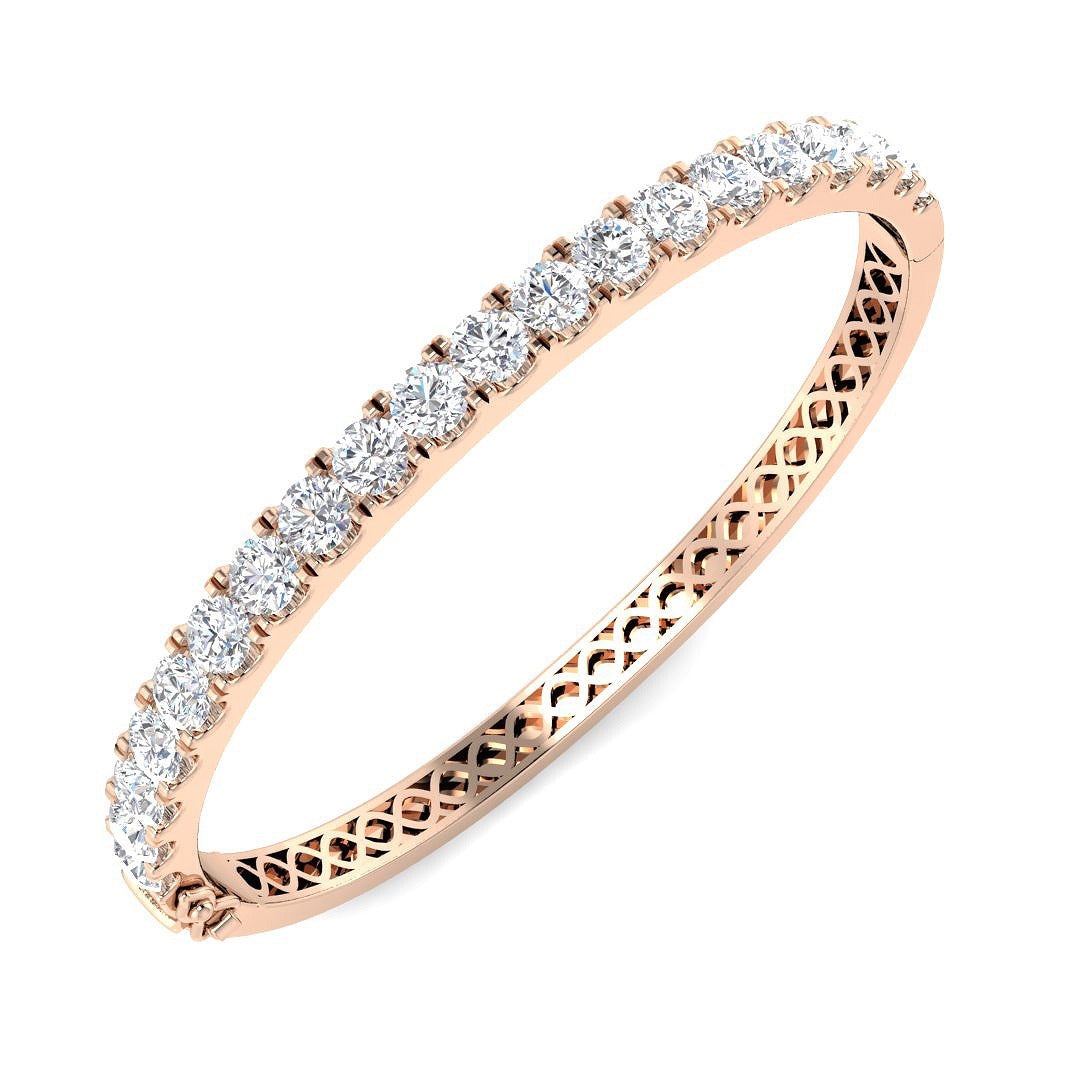 Round Cut Lab Grown Diamond Prong Set Half Eternity Bangle in Platinum with Hinged Lock in 10K/14K gold and platinum with certified lab-grown or natural diamonds
