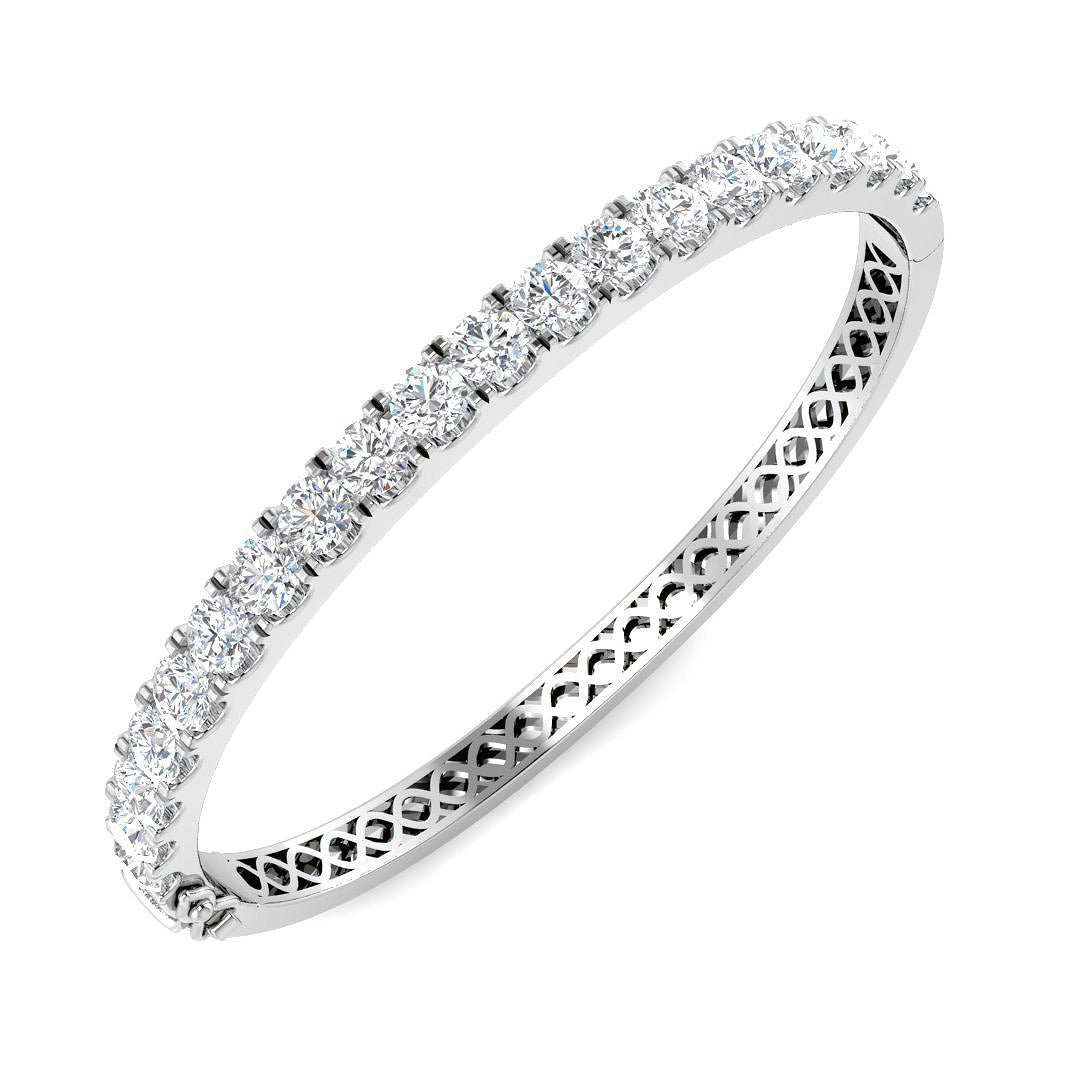Round Cut Lab Grown Diamond Prong Set Half Eternity Bangle in Platinum with Hinged Lock in 10K/14K gold and platinum with certified lab-grown or natural diamonds