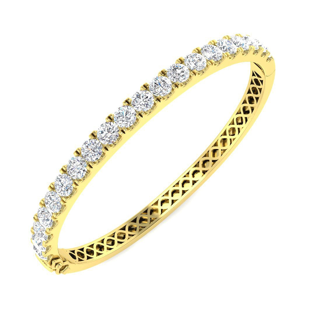 Round Cut Lab Grown Diamond Prong Set Half Eternity Bangle in Platinum with Hinged Lock in 10K/14K gold and platinum with certified lab-grown or natural diamonds