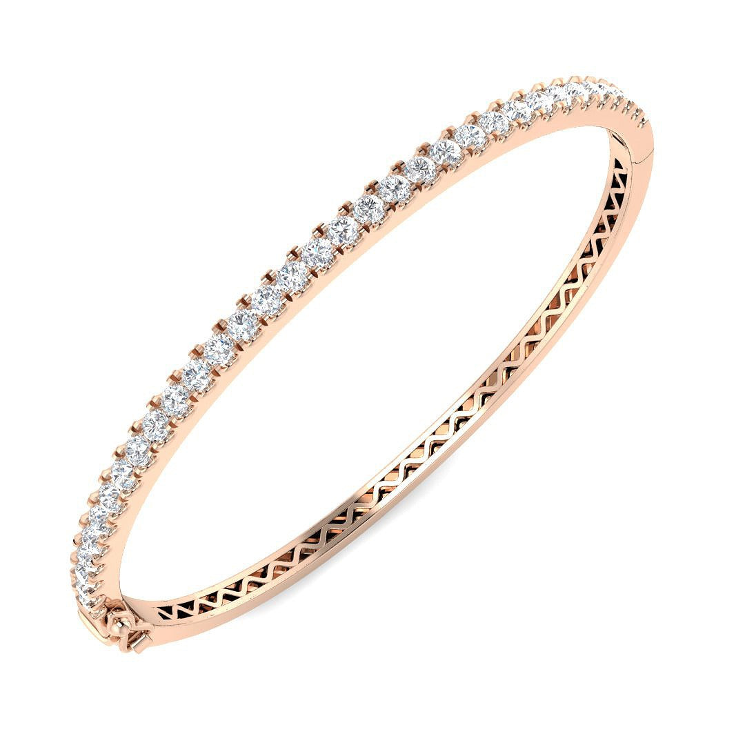 and Platinum Natural Round Cut Diamond Half Eternity Bangle with Hinged Lock in 10K/14K gold and platinum with certified lab-grown or natural diamonds