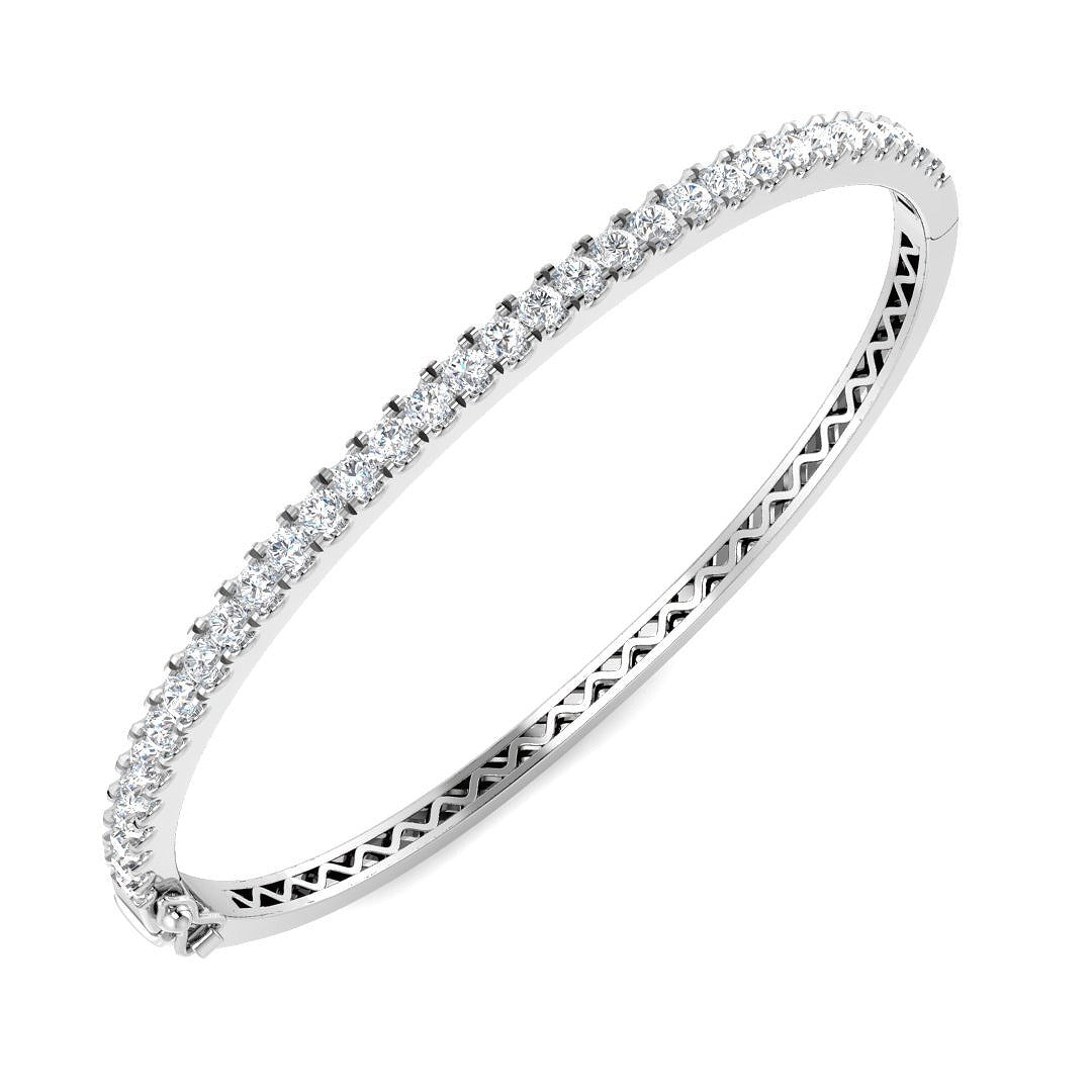 and Platinum Natural Round Cut Diamond Half Eternity Bangle with Hinged Lock in 10K/14K gold and platinum with certified lab-grown or natural diamonds