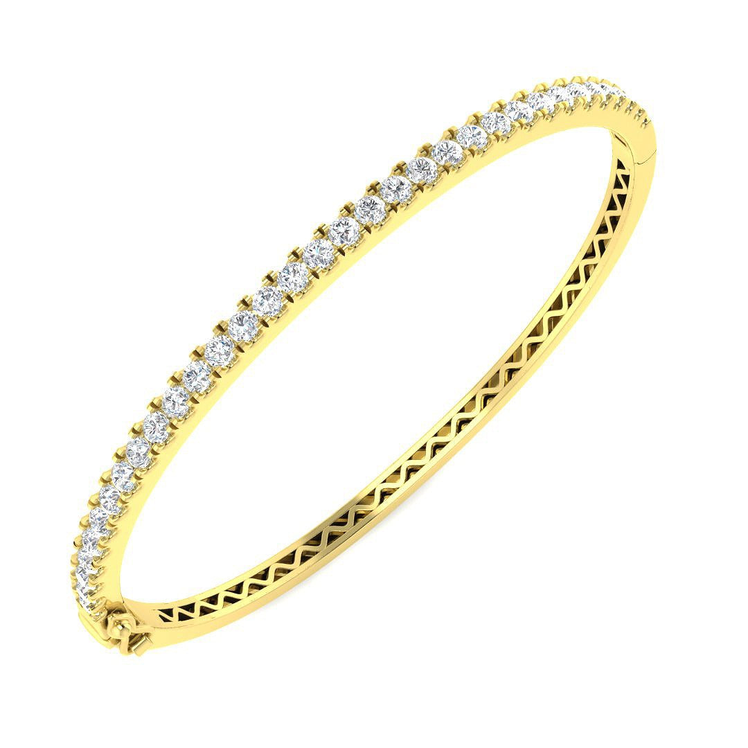 and Platinum Natural Round Cut Diamond Half Eternity Bangle with Hinged Lock in 10K/14K gold and platinum with certified lab-grown or natural diamonds