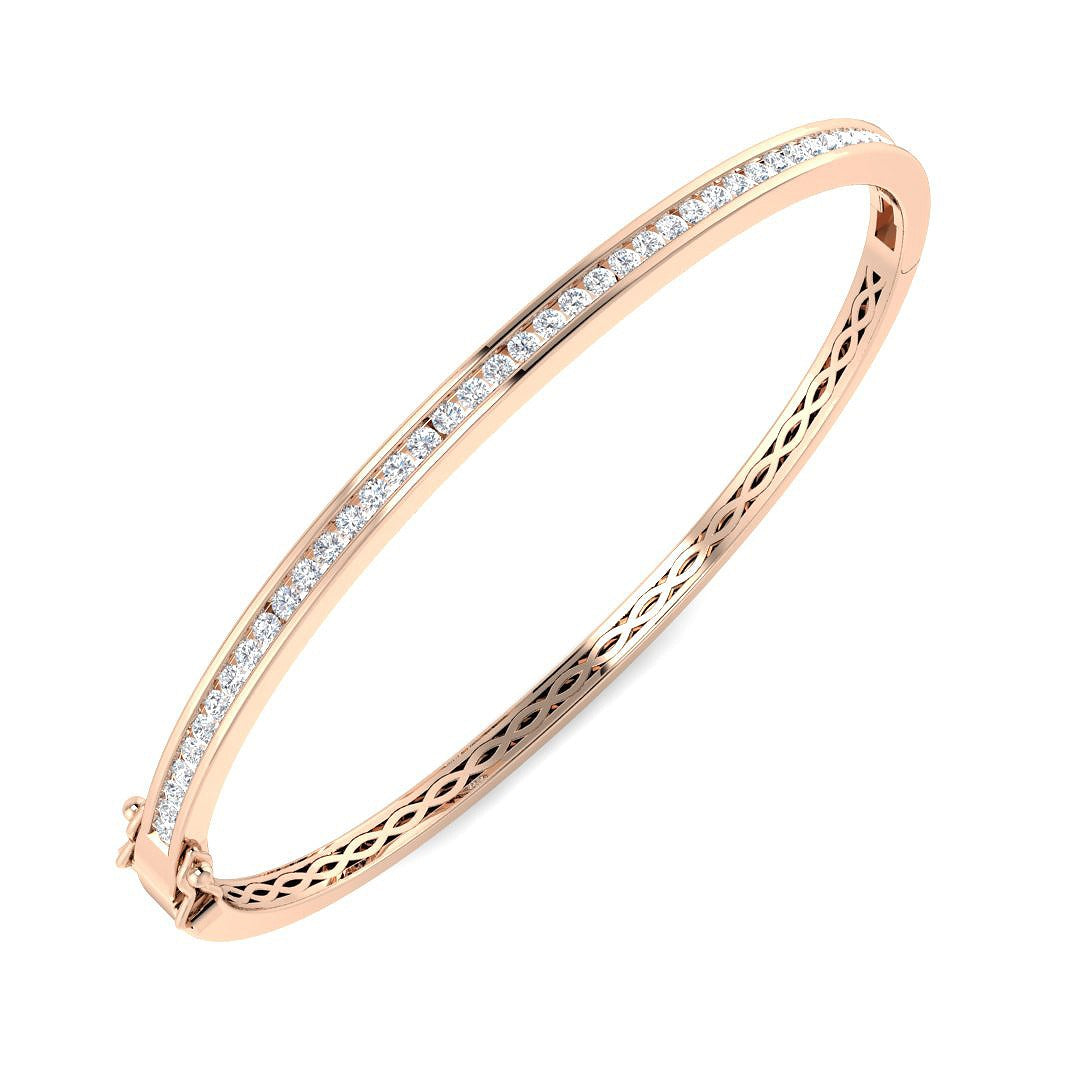 Natural Round Channel Set Diamond Bangle with Hinged Box Clasp in 10K/14K gold and platinum with certified lab-grown or natural diamonds