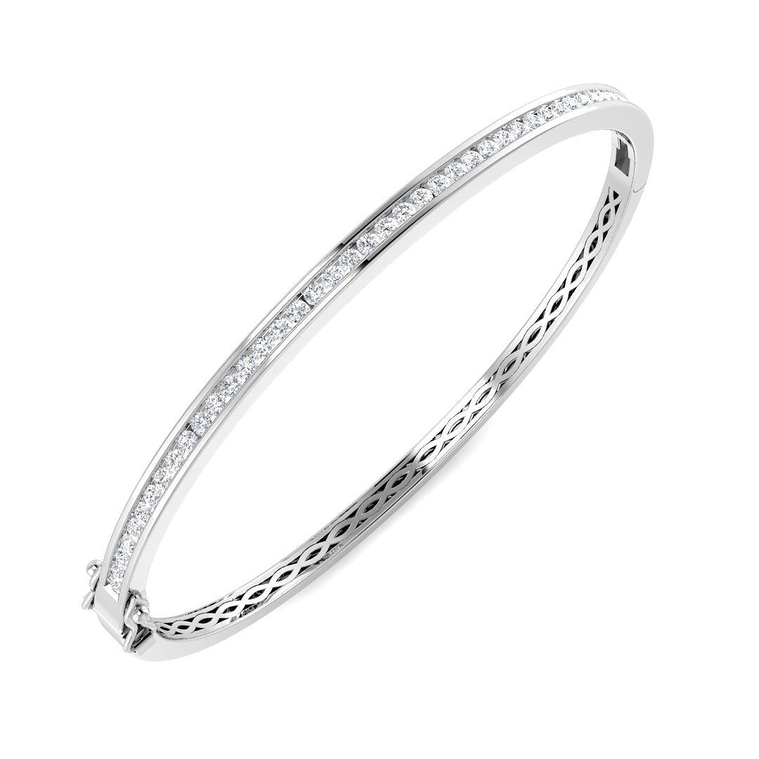 Natural Round Channel Set Diamond Bangle with Hinged Box Clasp in 10K/14K gold and platinum with certified lab-grown or natural diamonds