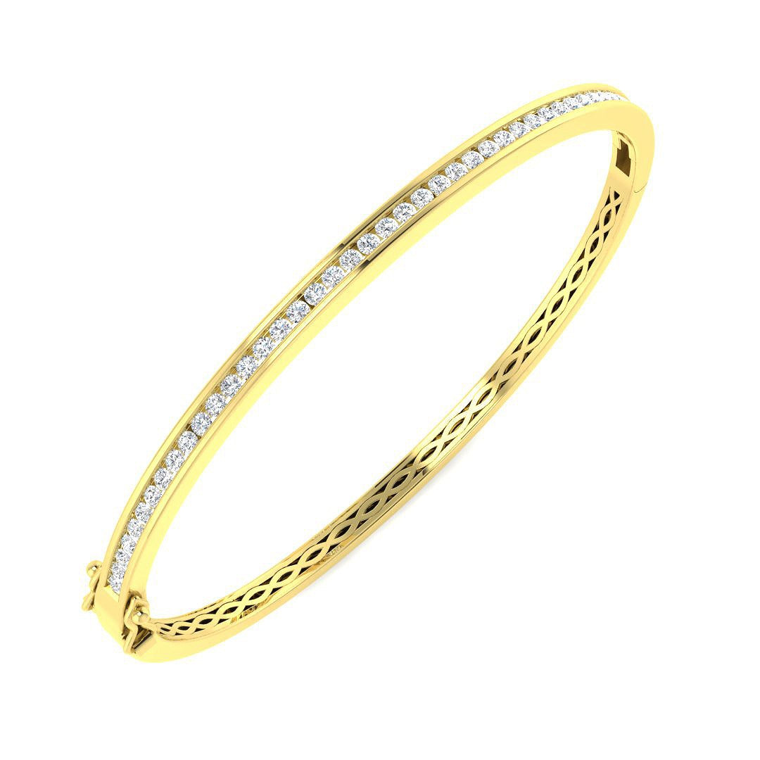 Natural Round Channel Set Diamond Bangle with Hinged Box Clasp in 10K/14K gold and platinum with certified lab-grown or natural diamonds
