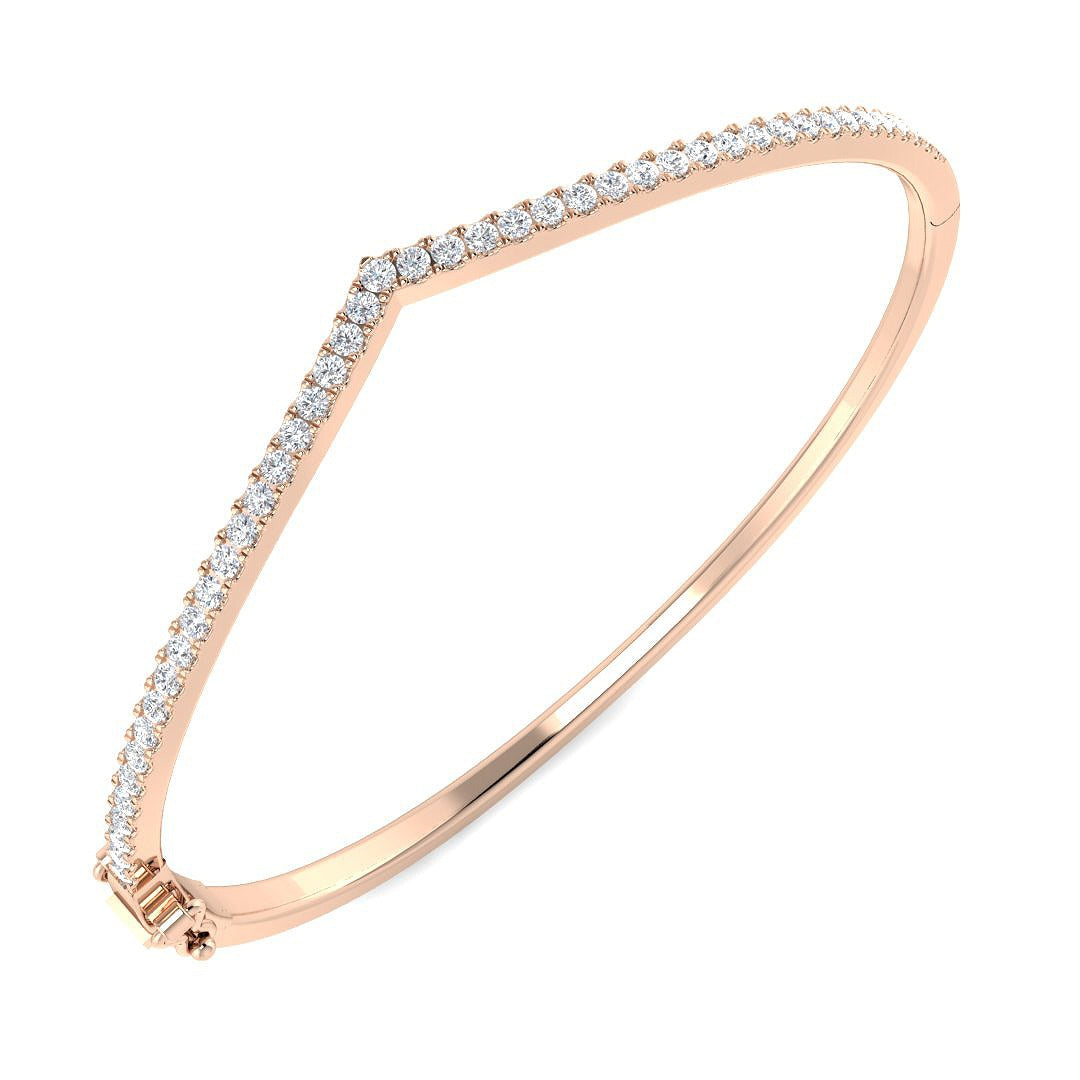 Natural Round Cut Diamond Wishbone Bangle with Hinged Box Lock in 10K/14K gold and platinum with certified lab-grown or natural diamonds
