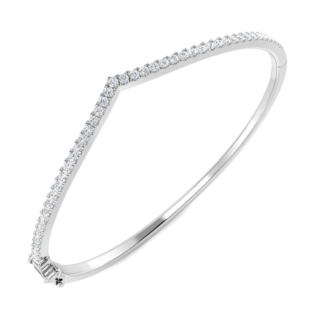 Natural Round Cut Diamond Wishbone Bangle with Hinged Box Lock in 10K/14K gold and platinum with certified lab-grown or natural diamonds