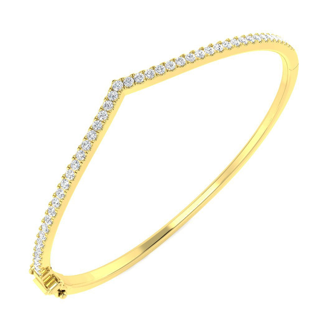 Natural Round Cut Diamond Wishbone Bangle with Hinged Box Lock in 10K/14K gold and platinum with certified lab-grown or natural diamonds
