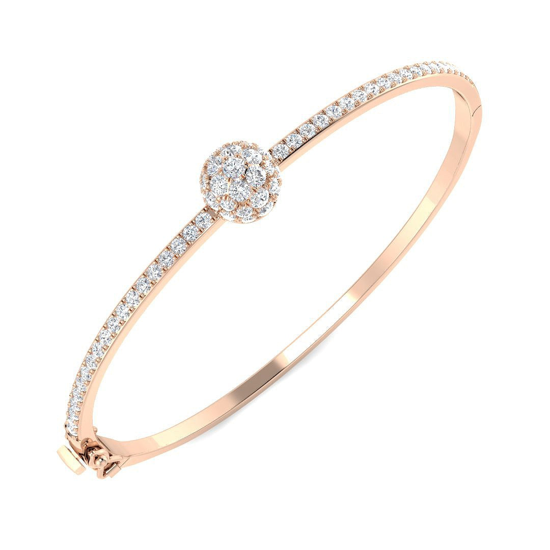 Natural Round Cut Prong Set Cluster Diamond Bangle with Box Lock in 10K/14K gold and platinum with certified lab-grown or natural diamonds