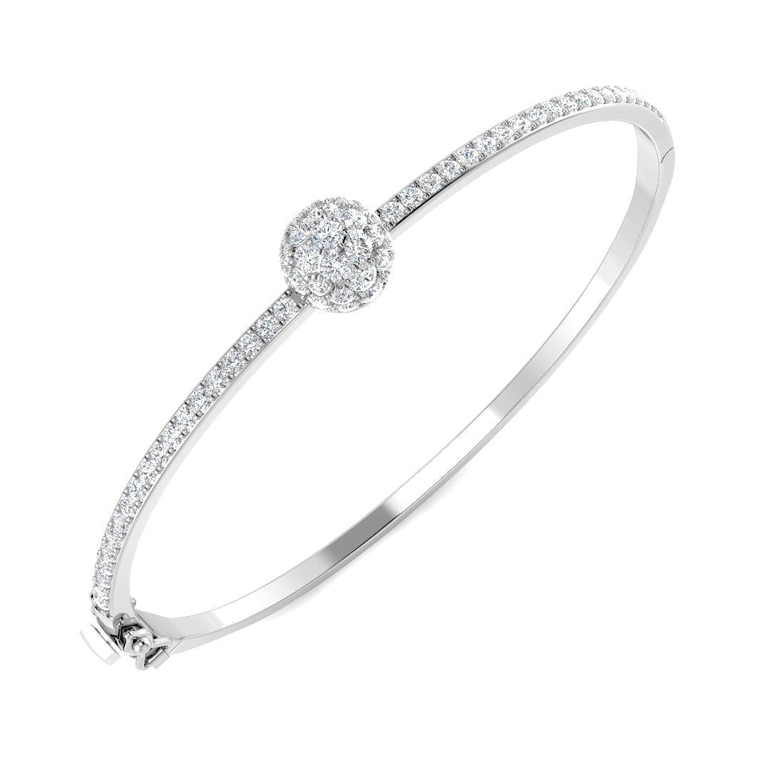 Natural Round Cut Prong Set Cluster Diamond Bangle with Box Lock in 10K/14K gold and platinum with certified lab-grown or natural diamonds
