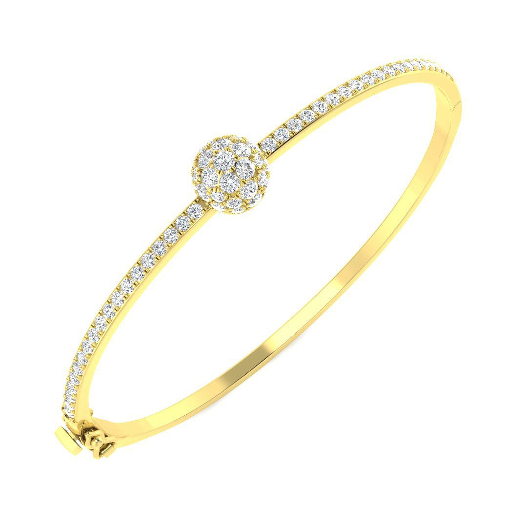 Natural Round Cut Prong Set Cluster Diamond Bangle with Box Lock in 10K/14K gold and platinum with certified lab-grown or natural diamonds
