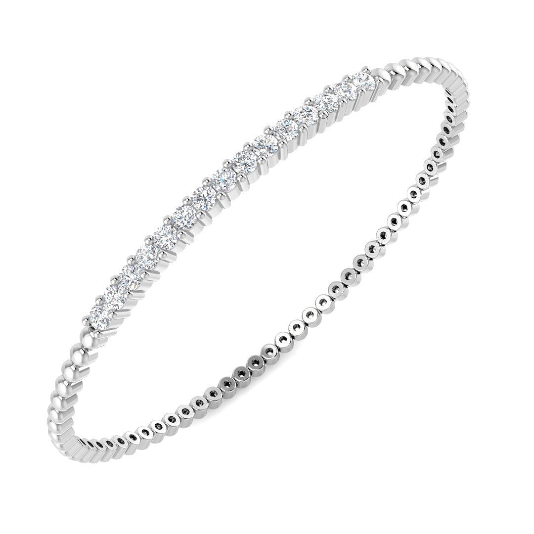 Lab Grown Round Cut Diamond Beaded Bangle with Hinged Box Lock in 10K/14K gold and platinum with certified lab-grown or natural diamonds