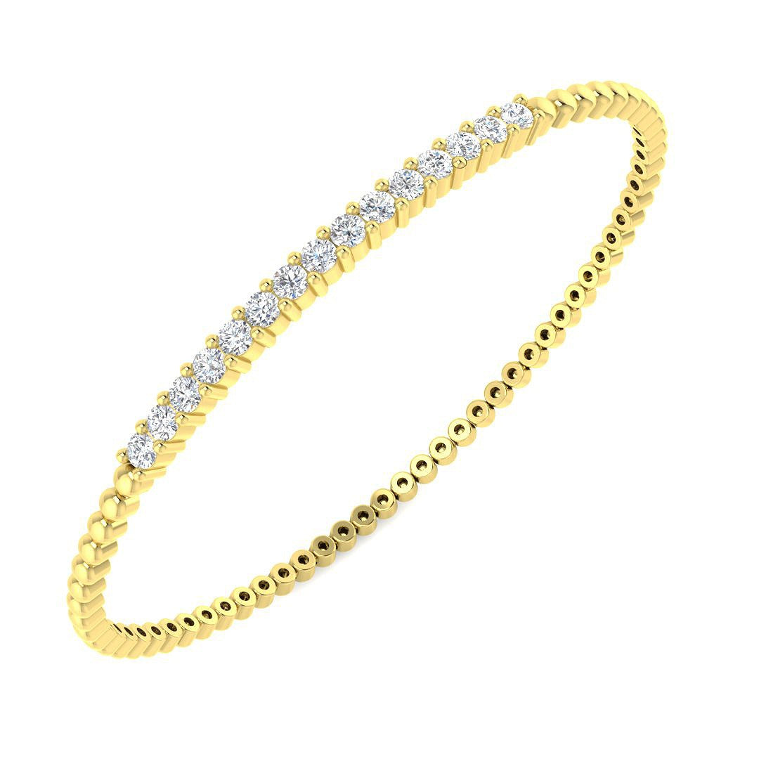 Lab Grown Round Cut Diamond Beaded Bangle with Hinged Box Lock in 10K/14K gold and platinum with certified lab-grown or natural diamonds
