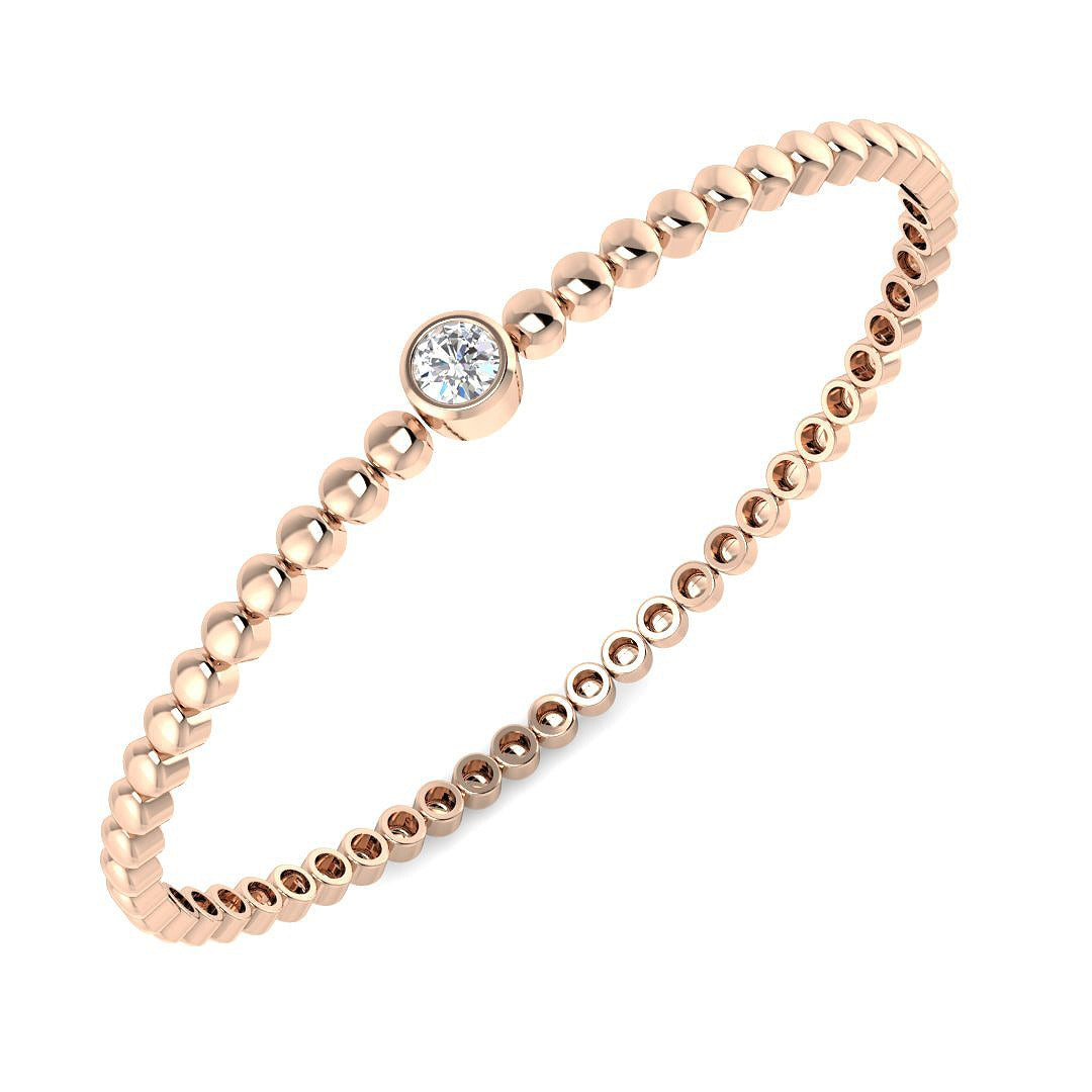Natural Round Cut Diamond Bezel Set Beaded Fancy Bangle in 10K/14K gold and platinum with certified lab-grown or natural diamonds