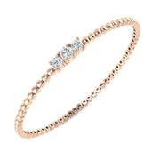 Platinum Lab Grown Round Three Stone Prong Set Beaded Diamond Bangle Bracelet in 10K/14K gold and platinum with certified lab-grown or natural diamonds