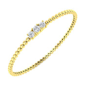 Platinum Lab Grown Round Three Stone Prong Set Beaded Diamond Bangle Bracelet in 10K/14K gold and platinum with certified lab-grown or natural diamonds