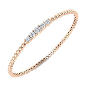 Platinum Natural Round Cut Five Stone Diamond Prong Set Beaded Style Fancy Bangle in 10K/14K gold and platinum with certified lab-grown or natural diamonds