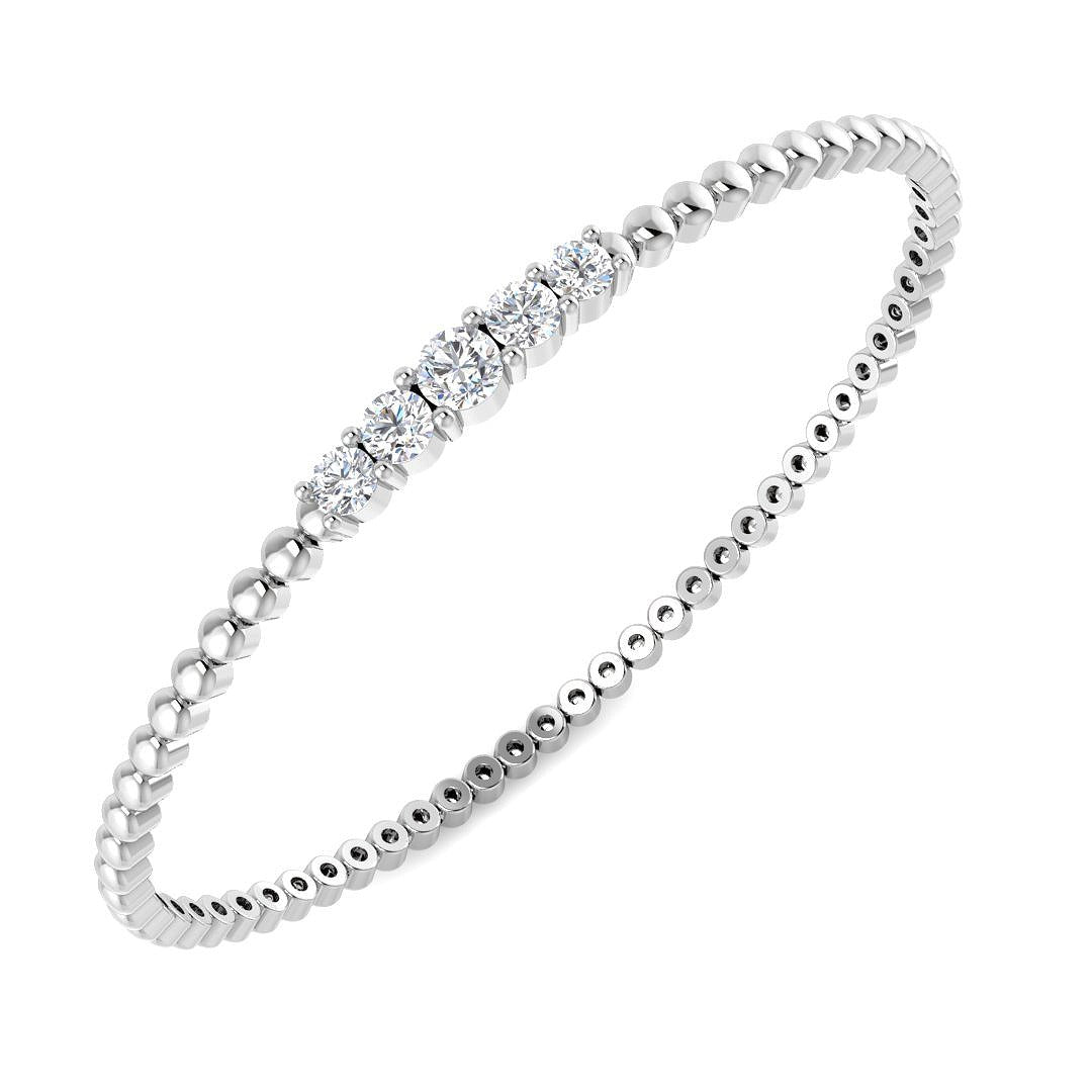 Platinum Natural Round Cut Five Stone Diamond Prong Set Beaded Style Fancy Bangle in 10K/14K gold and platinum with certified lab-grown or natural diamonds
