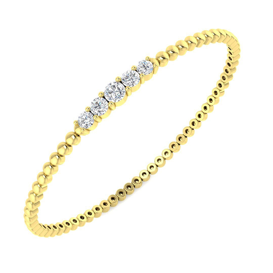 Platinum Natural Round Cut Five Stone Diamond Prong Set Beaded Style Fancy Bangle in 10K/14K gold and platinum with certified lab-grown or natural diamonds
