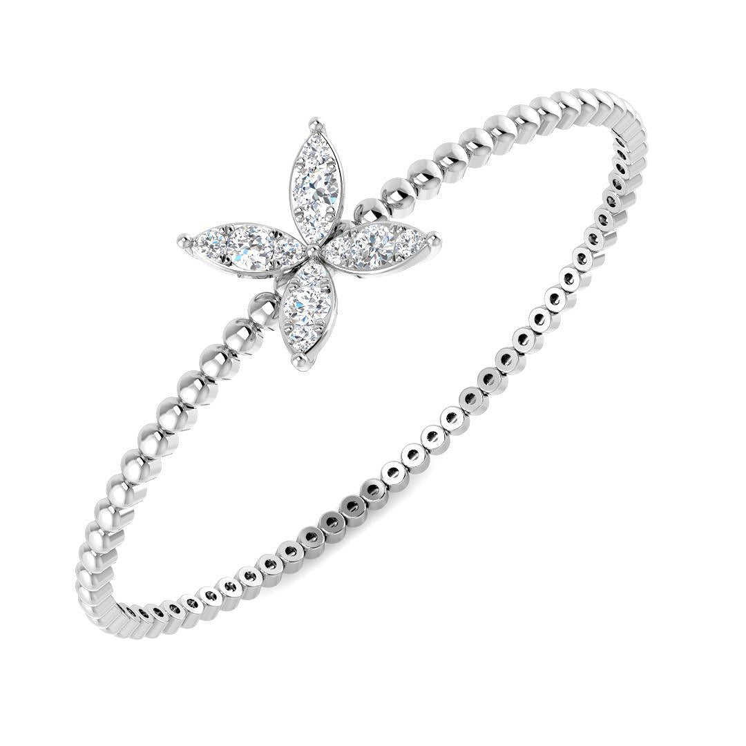 Natural Round Cut Diamond Flower Style Beaded Fancy Bangle in 10K/14K gold and platinum with certified lab-grown or natural diamonds