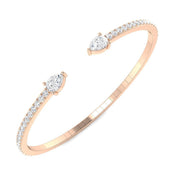 Natural Round Pave Open Cuff Diamond Bangle with Pear Solitaire Ends in 10K/14K gold and platinum with certified lab-grown or natural diamonds