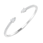 Natural Round Pave Open Cuff Diamond Bangle with Pear Solitaire Ends in 10K/14K gold and platinum with certified lab-grown or natural diamonds