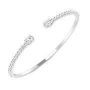 Natural Round Pave Open Cuff Diamond Bangle with Oval Solitaire Ends in 10K/14K gold and platinum with certified lab-grown or natural diamonds