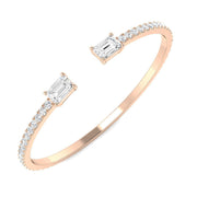 Natural Round Pave Open Cuff Diamond Bangle with Emerald Solitaire Ends in 10K/14K gold and platinum with certified lab-grown or natural diamonds