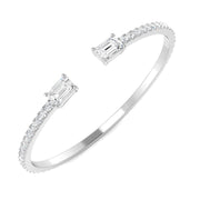 Natural Round Pave Open Cuff Diamond Bangle with Emerald Solitaire Ends in 10K/14K gold and platinum with certified lab-grown or natural diamonds