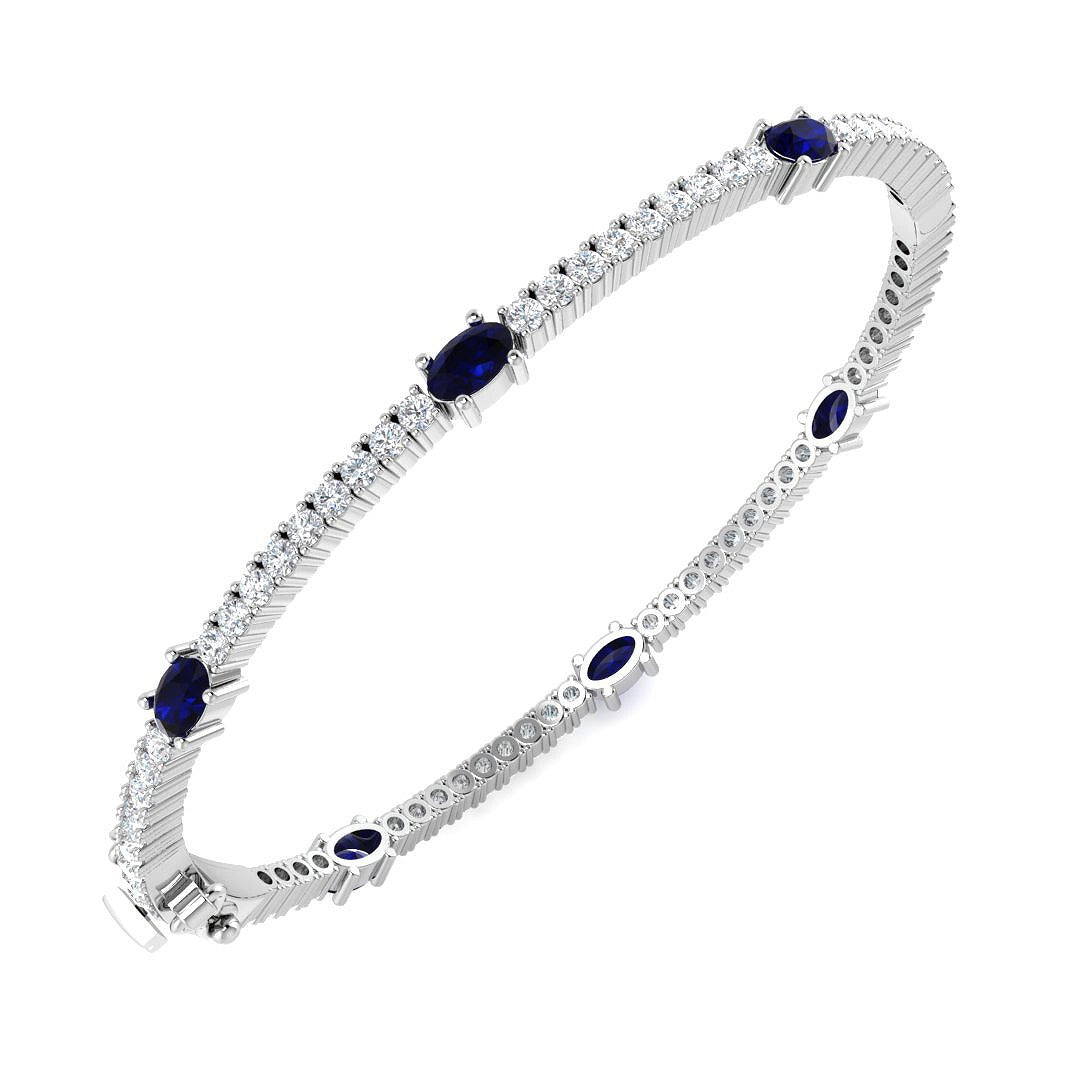 Premium Platinum Natural Round Cut Diamond and Oval Blue Sapphire Prong Set Bangle - Full Eternity Bangle in 10K/14K gold and platinum with certified lab-grown or natural diamonds