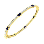Premium Platinum Natural Round Cut Diamond and Oval Blue Sapphire Prong Set Bangle - Full Eternity Bangle in 10K/14K gold and platinum with certified lab-grown or natural diamonds