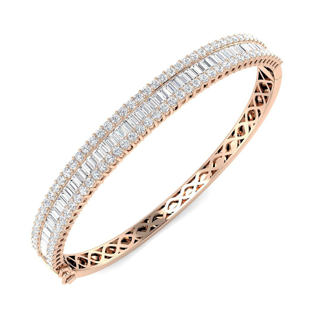 Channel Set Natural Diamond Bangle with Baguette and Round Cut Diamonds in 10K/14K gold and platinum with certified lab-grown or natural diamonds