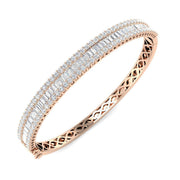 Channel Set Natural Diamond Bangle with Baguette and Round Cut Diamonds in 10K/14K gold and platinum with certified lab-grown or natural diamonds