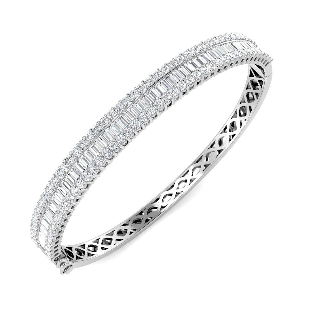 Channel Set Natural Diamond Bangle with Baguette and Round Cut Diamonds in 10K/14K gold and platinum with certified lab-grown or natural diamonds