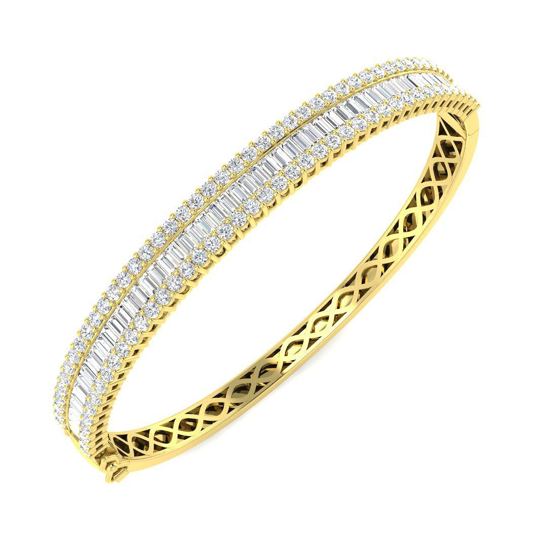 Channel Set Natural Diamond Bangle with Baguette and Round Cut Diamonds in 10K/14K gold and platinum with certified lab-grown or natural diamonds