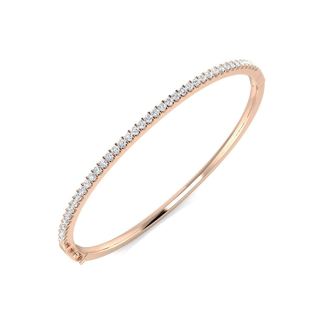 Natural Round Cut Diamond Prong Set Half Eternity Bangle with Hinged Lock in 10K/14K gold and platinum with certified lab-grown or natural diamonds